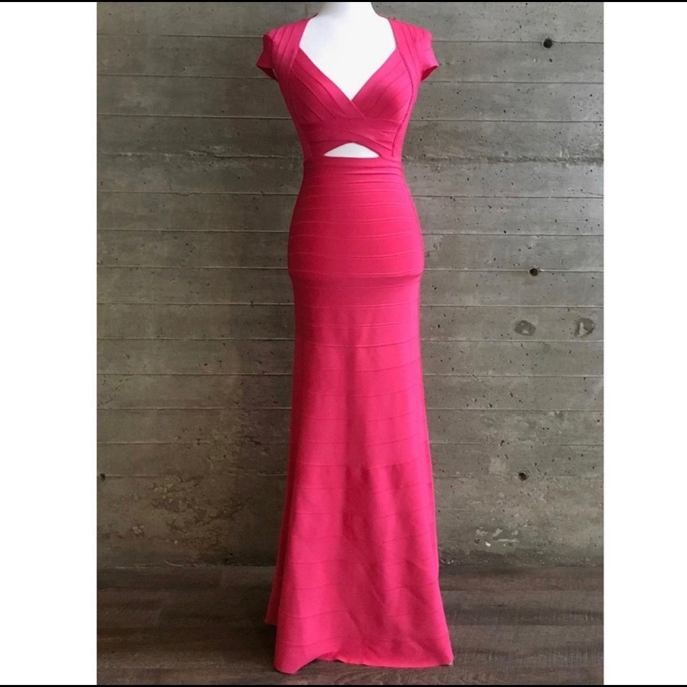 NWT Herve Leger Caitlin Pink Diamond Cutout Gown